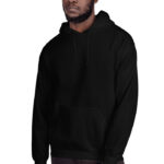 Black blank pullover hoodie, front view