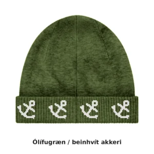 Akkerishúfa – jacquard-prjónuð húfa með akkerum, lágt snið · 9